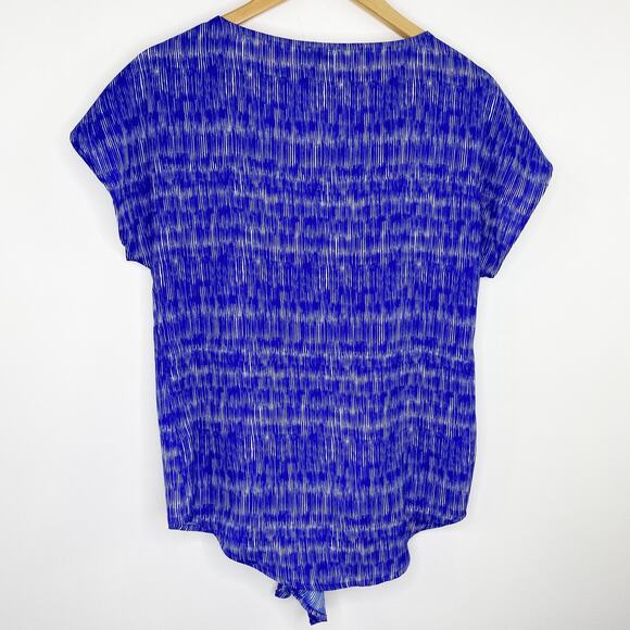 Ann Taylor Blue Printed Tie Front Short Sleeve Blouse Women's Size X-Small XS - Picture 6 of 6